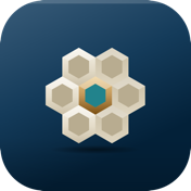 The Cluster app icon: a comb of seven hexagons on a dark navy rounded square, the one at its centre teal and ringed in gold